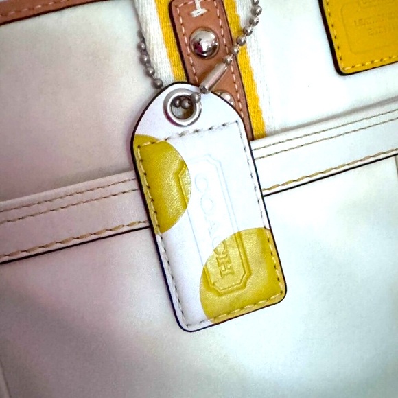 COACH Hampton Nylon Sateen Weekend Handbag Satchel Bag Purse Yellow F11993 AS IS - Picture 3 of 13